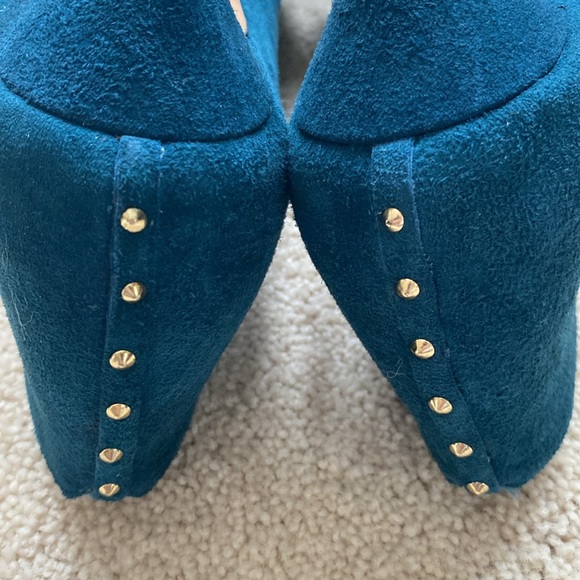 Like New! Halogen Women’s Hakatrina Teal Suede Peep Toe Bootie Heels - Picture 11 of 12